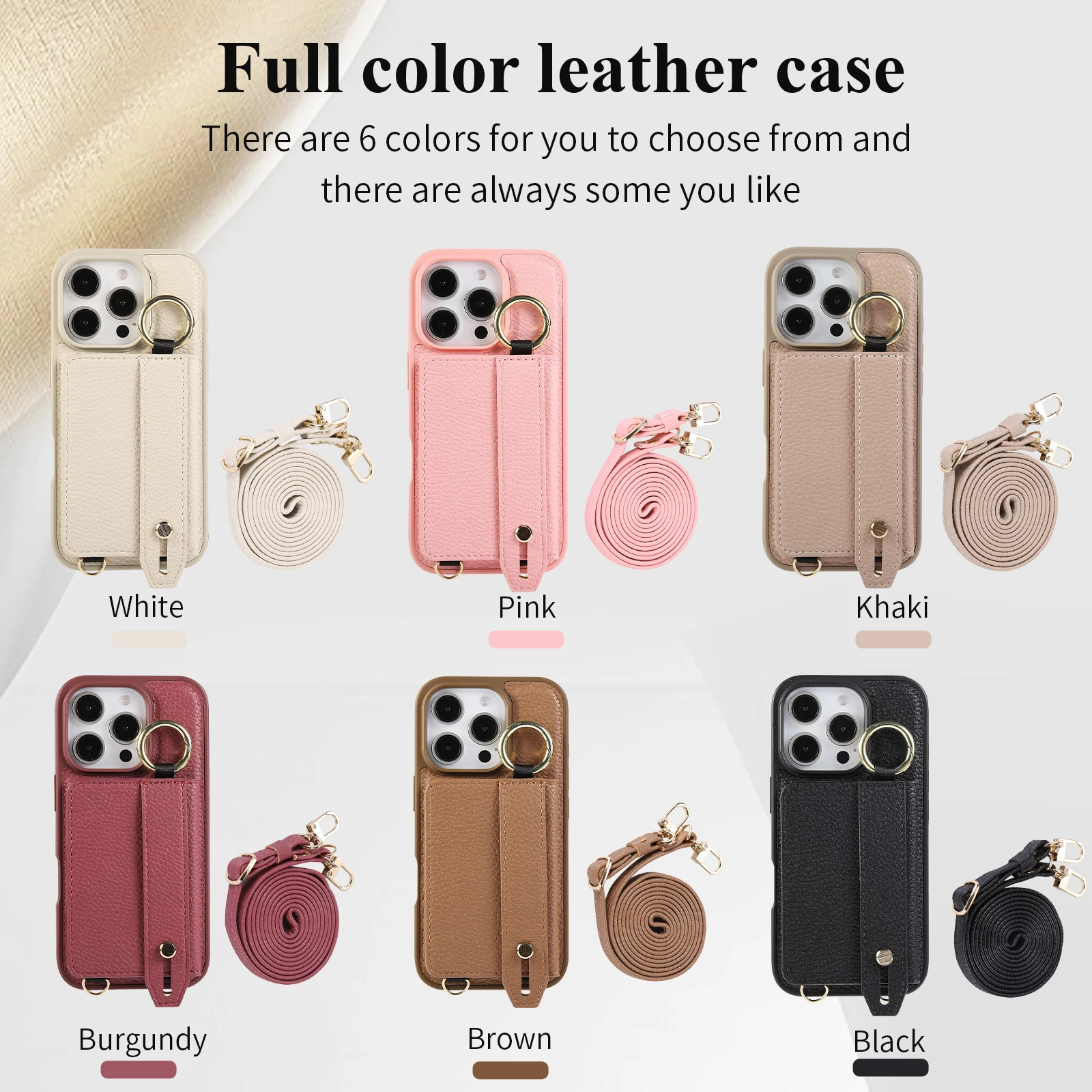 Чехол с слотом для карт для iPhone 16 15 14 Pro Max Plus 16E 13 12 11 Чехлы для карт Сумка на запястье Кожаный чехол с плечевым ремнем