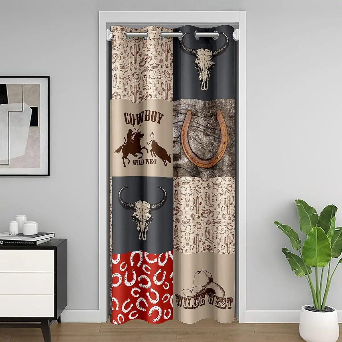 Cowboy Horse Animal Door Curtains Doorway Closet Curtain for Bedroom Living Room Sunscreen Grommet Window Treatments Home Decor