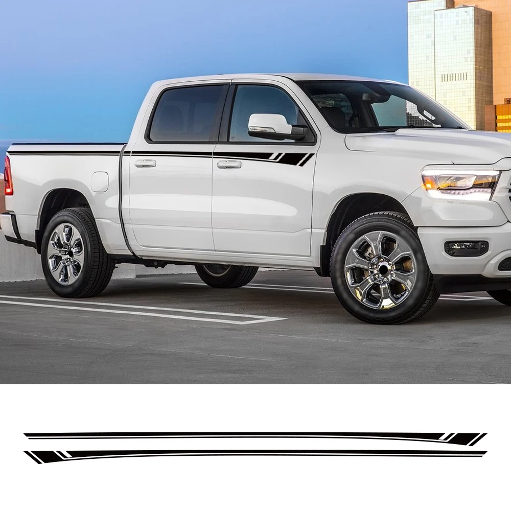 2PCS Car Door Side Skirts Long Striped Stickers Waterproof Vinyl Decals Car Body Decor Sticker Accessories For Dodge RAM 1500