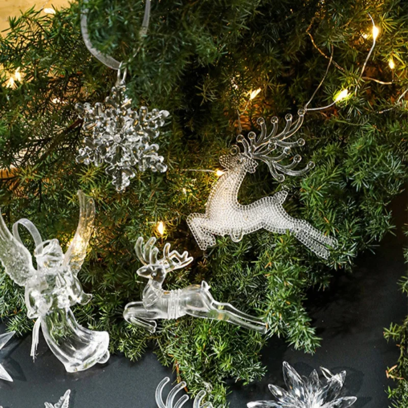 4 Stück Weihnachtsbaum-Rentier-Hängedekoration, transparent, niedliches kleines Reh, Weihnachtsfenster, Zuhause, Party, Girlande, Dekoration, Acryl