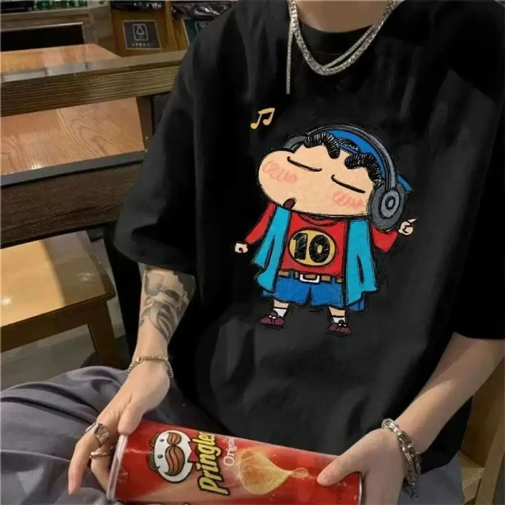 Funny Anime Shin-Chan Basketball Print T Shirt Men Women Oversized Cotton Tee Summer Casual