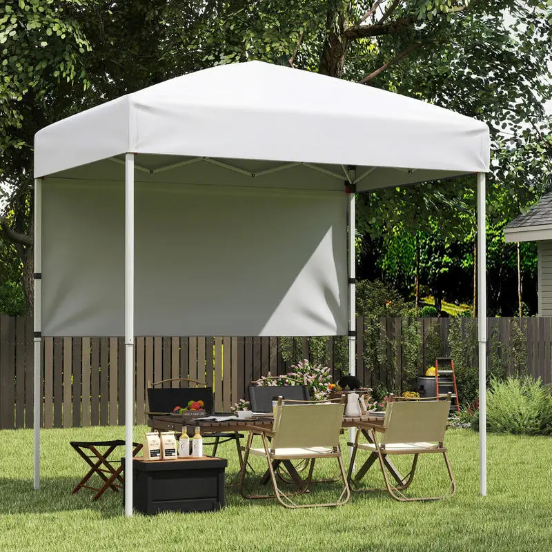 6 x 4 FT Pop-Up Canopy Tent with 1 Half Sidewall Easy Setup Folding Outdoor Sun Shelter-White