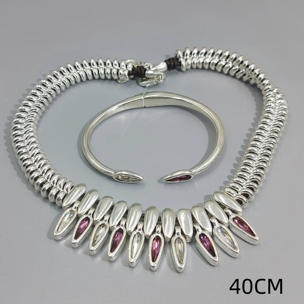 2026 Spring Bright Palace Style Two tone Crystal Bracelet Necklace Set Jewelry Accessories Banquet Gift