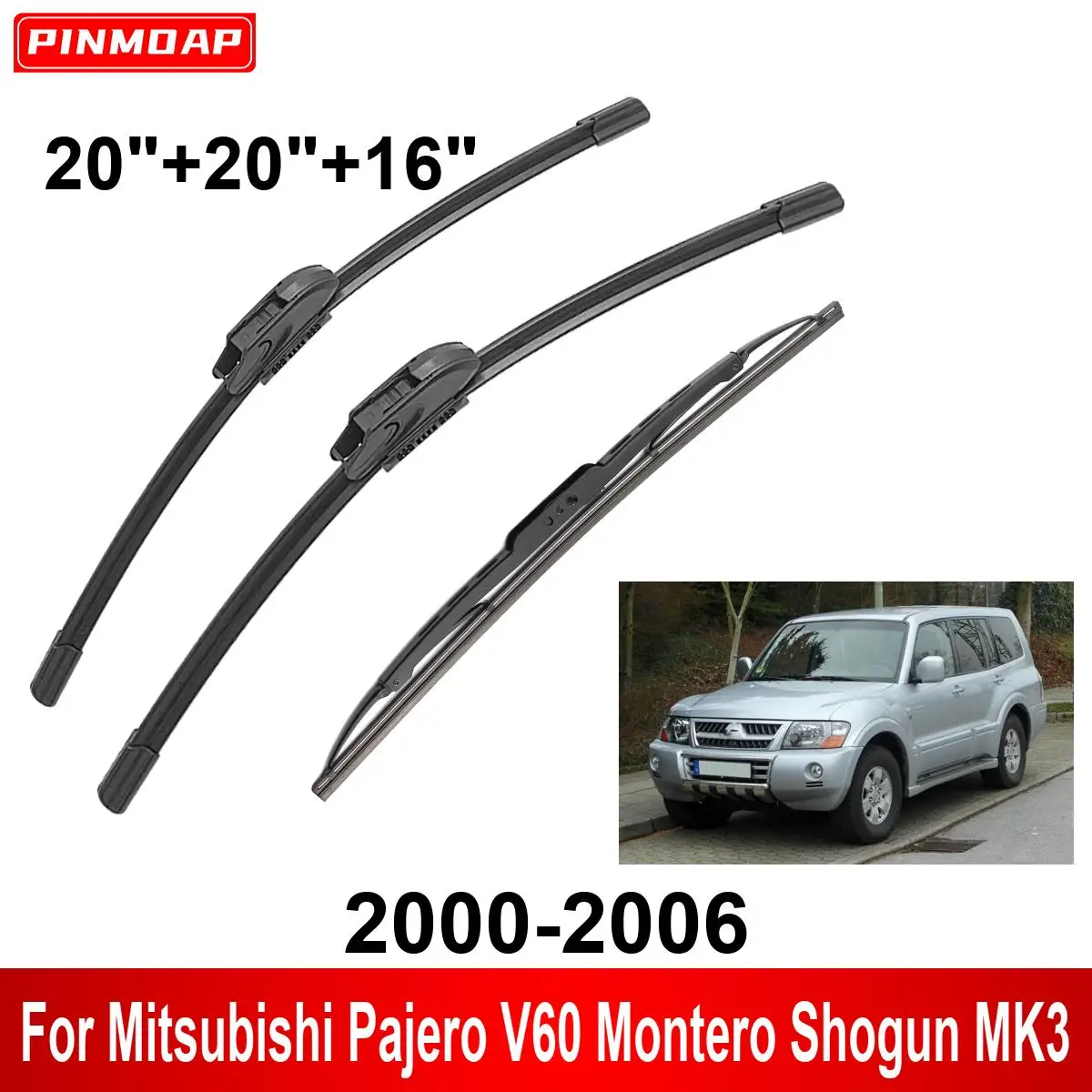 3PCS Car Wiper For Mitsubishi Pajero V60 Montero Shogun MK3 2000-2006 Front Rear Wiper Blades Brushes Cutter Auto Accessories