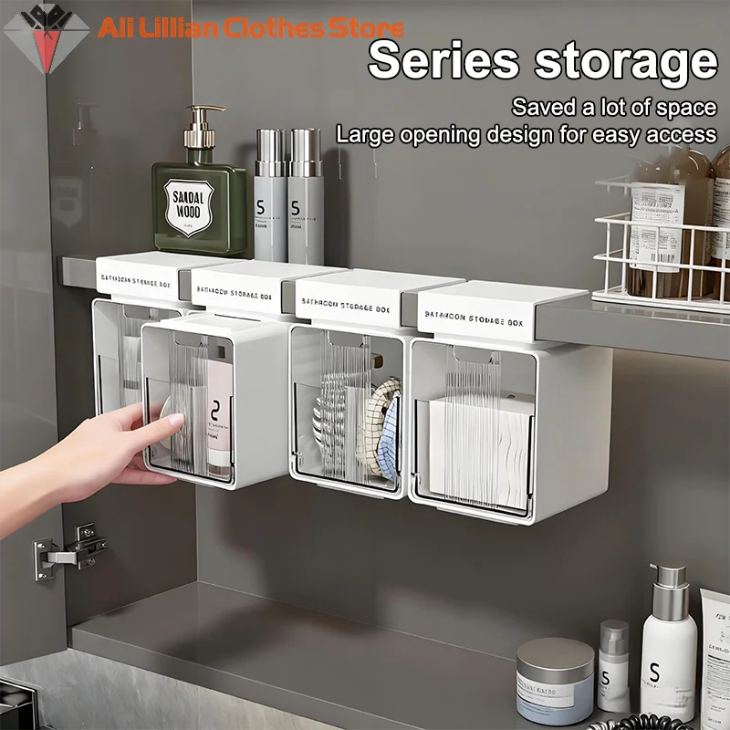 New Bathroom Pull-Out Storage Drawer Style Storage Box Transparent Bathroom Cotton Stick Makeup Cotton Under The Mirror Cabinet