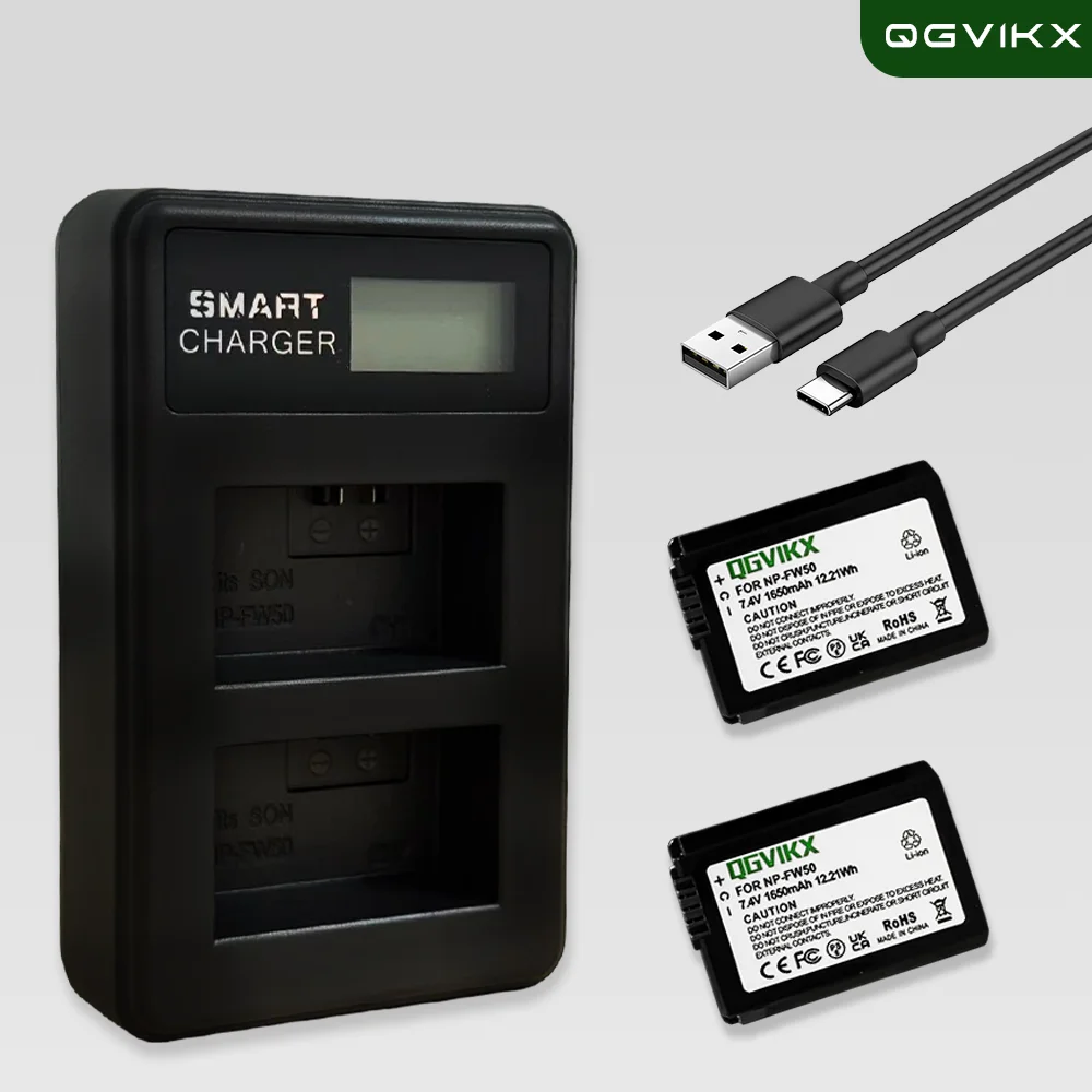 NP FW50 Battery and Dual Charger 12.21Wh 1650mAh for Sony Alpha A6000 A6500 A6300 A6400 A7 A7II A7RII A7SII A7S A7S2 A7R ZV E10