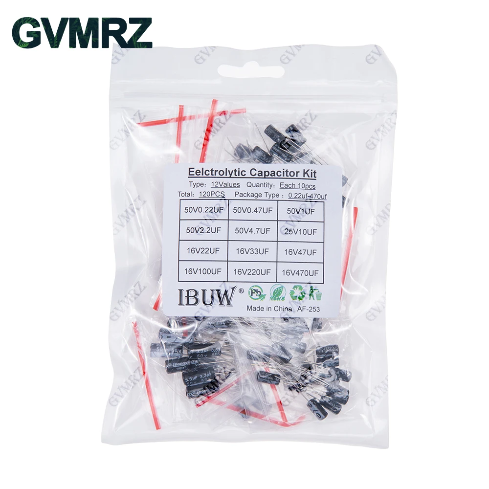 120PCS 12Values Electrolytic Capacitor Kit (0.22μF-470μF 16V-50V) for DIY Electronic Circuit Project