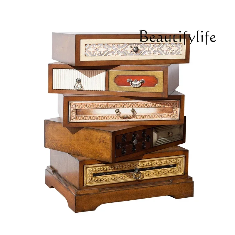 

NEW American Retro Rotating Bedside Table Antique Designer Solid Wood Storage Small Apartment Storage