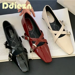 Female Shoes Ladies Mary Janes 2024 Luxury Fashion Cross Buckle Strap Footwear Elegant Shallow Women Flats Lolita Shoes