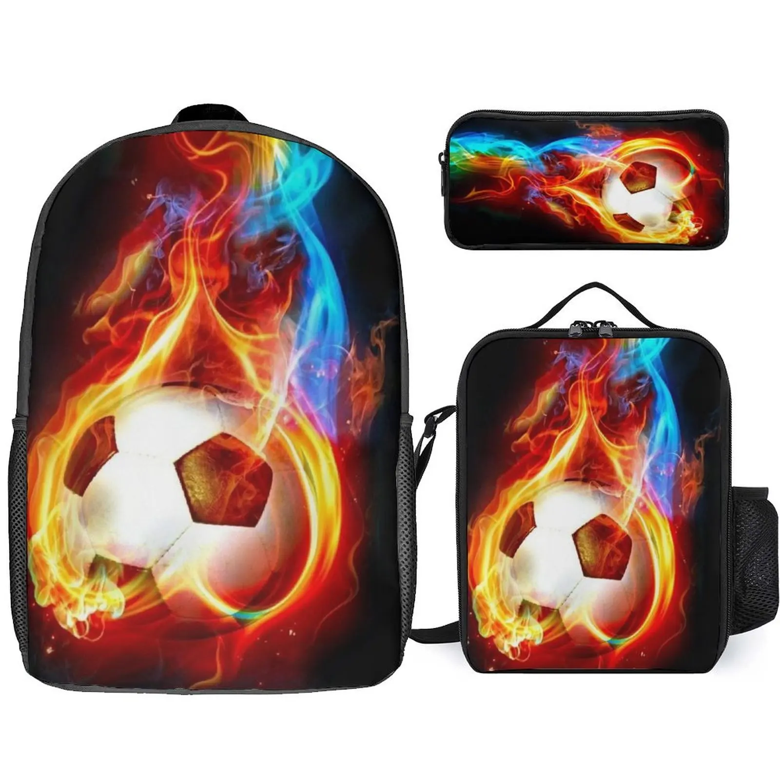 Boys & Girls Soccer 3d Printed Schoolbag Custom Cute Meal Bag Pen Bag Large Capacity Computer Bag Homecoming Season Fan Gifts