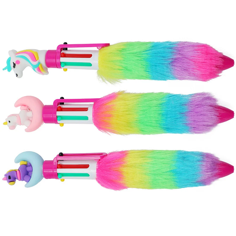 

3 Pcs Ballpoint Pen Multi Colored Pens Plush 6 Animal Retractable Puffy for Girls Fun Multicolor Press Student