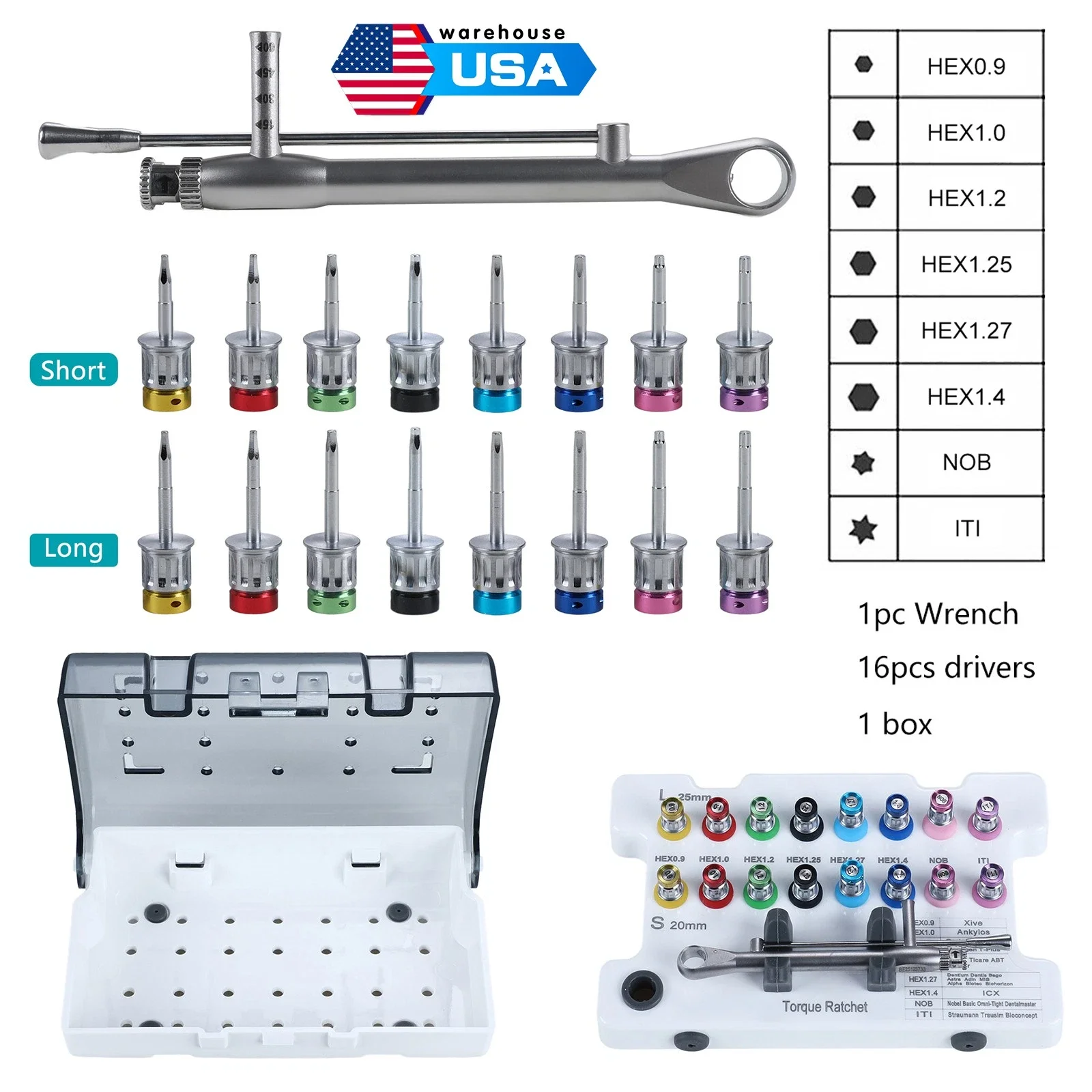 Dental Universal Implant Prosthetic Kit Torque Wrench Screw Drivers Remover+ Box