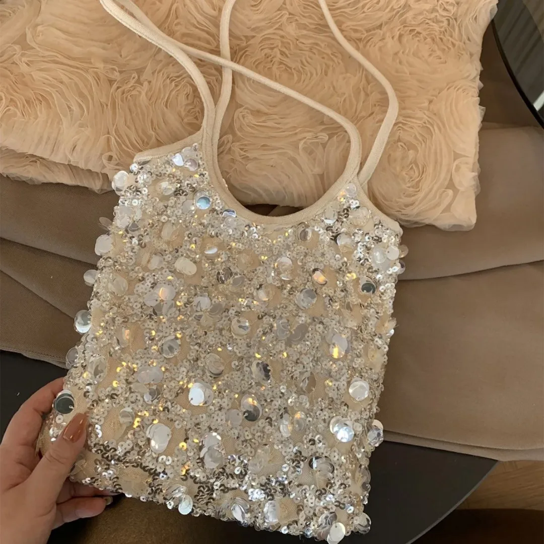 

Women's 2026 New Sequin Tote Bag Sweet Versatile Commuter Handbag Shoulder Underarm Bag
