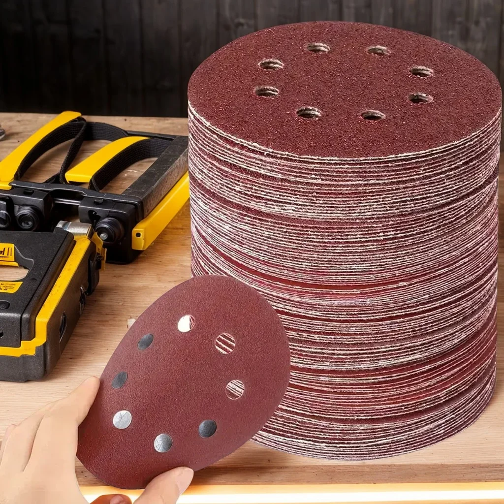 

5 Inch 80 Grit Aluminum Oxide Sanding Discs - 8 Hole Hook & Loop for Air Grinder (Metal/Wood Polishing)