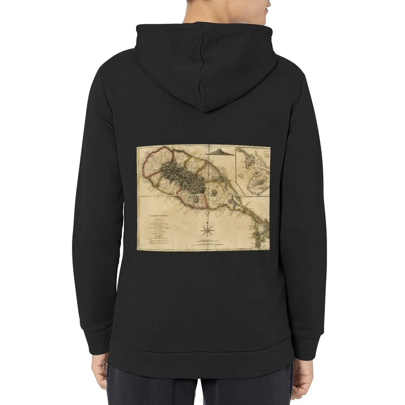 

Map of Saint Christophers Island (Saint Kitts) from 1775 Hoodie anime clothes men's clothing korean style clothes mens hoodies