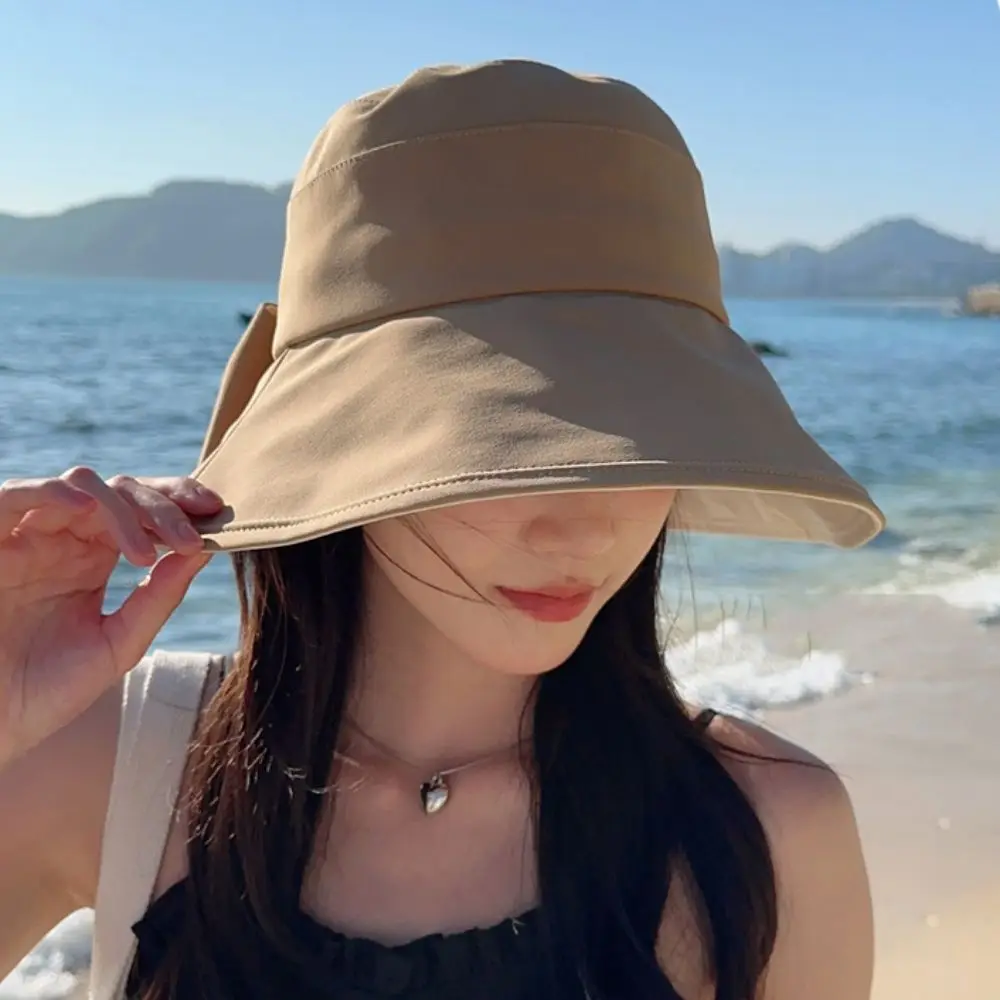 أناقة القوس صياد قبعة قابلة للطي الكورية نمط قبعات الحماية من الشمس حماية من الأشعة فوق البنفسجية التجفيف السريع الصيف واسعة حافة Sunhat #5