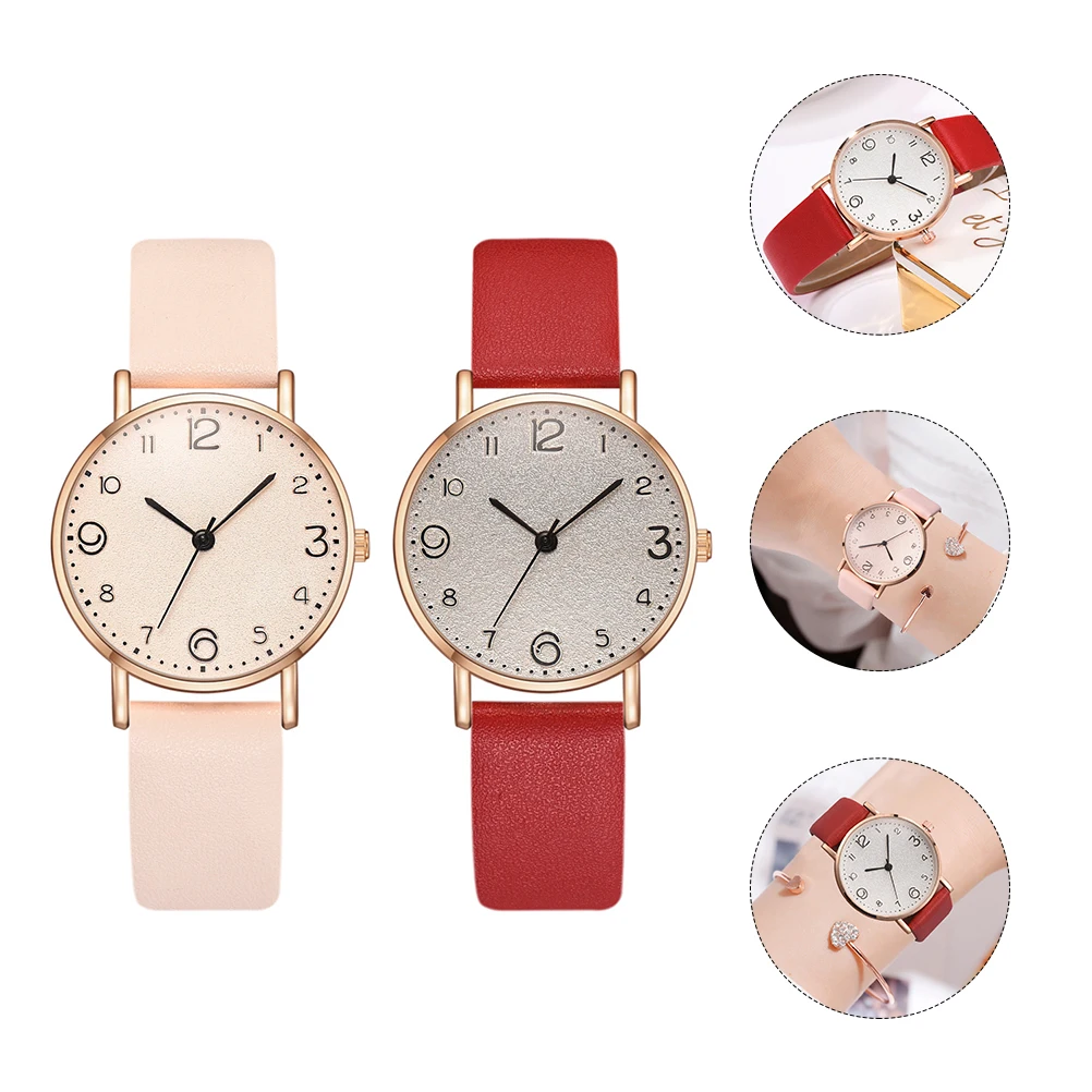 

2pcs Quartz Women'S Watches Elegant Casual Lady Wrist Comfortable Alloy Design School Party Gift For Girls Wife Daughter