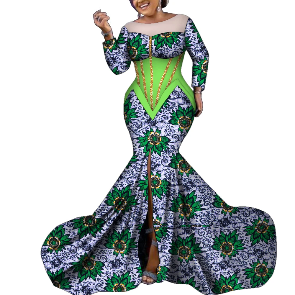 Elegant African Dresses for Women Traditional Ankara Print Maxi Long Robe Dress Dashiki Party Evening Dress Plus Size WY9701