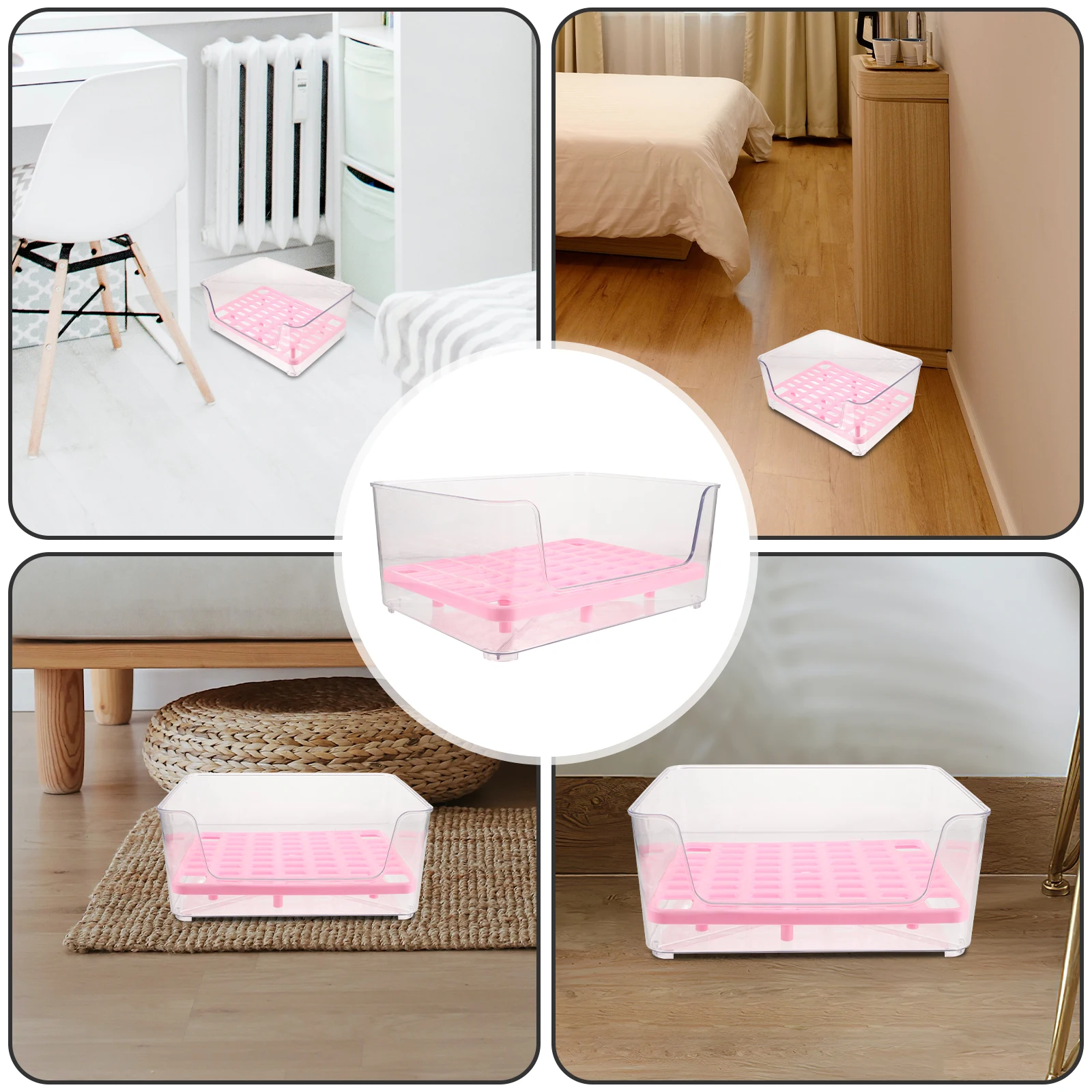 

Pet Potty s Pink Medium Transparent Acrylic Litter Tray High Side Anti Splash Cat Toilet Portable Travel Kitten Pan Easy