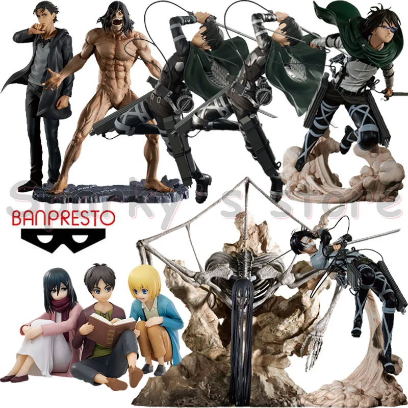 Bandai Original Ichiban KUJI Attack On Titan Anime Figure Eren Jaeger Levi Ackerman Action Figure Toys for Kids Gifts Cool Model