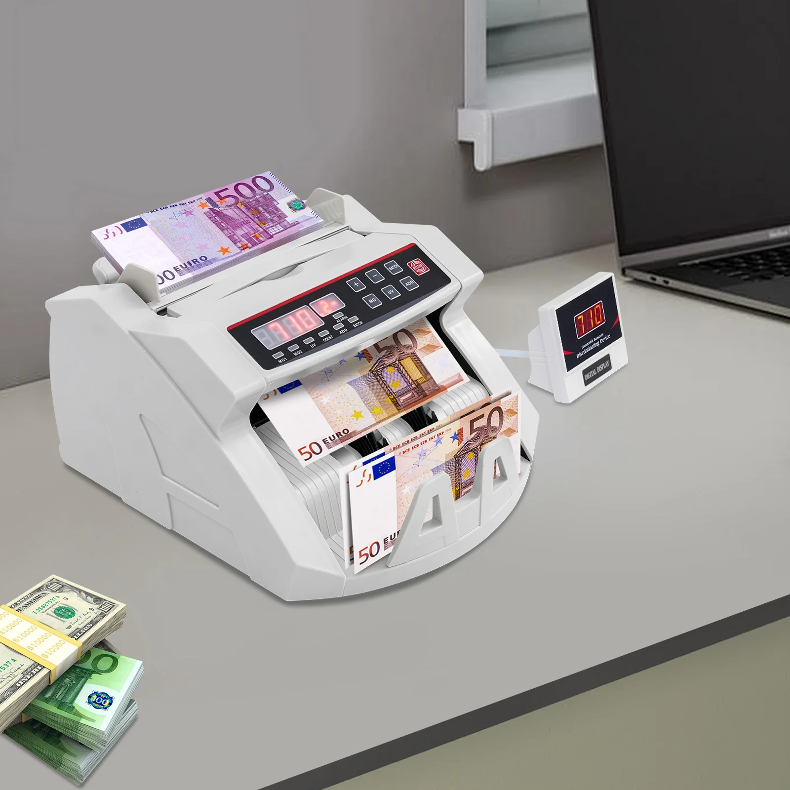 Machine portative de comptage d'argent avec détection UV/MG/IR, compteur de monnaie multinational pour facture de livre de dollars européens