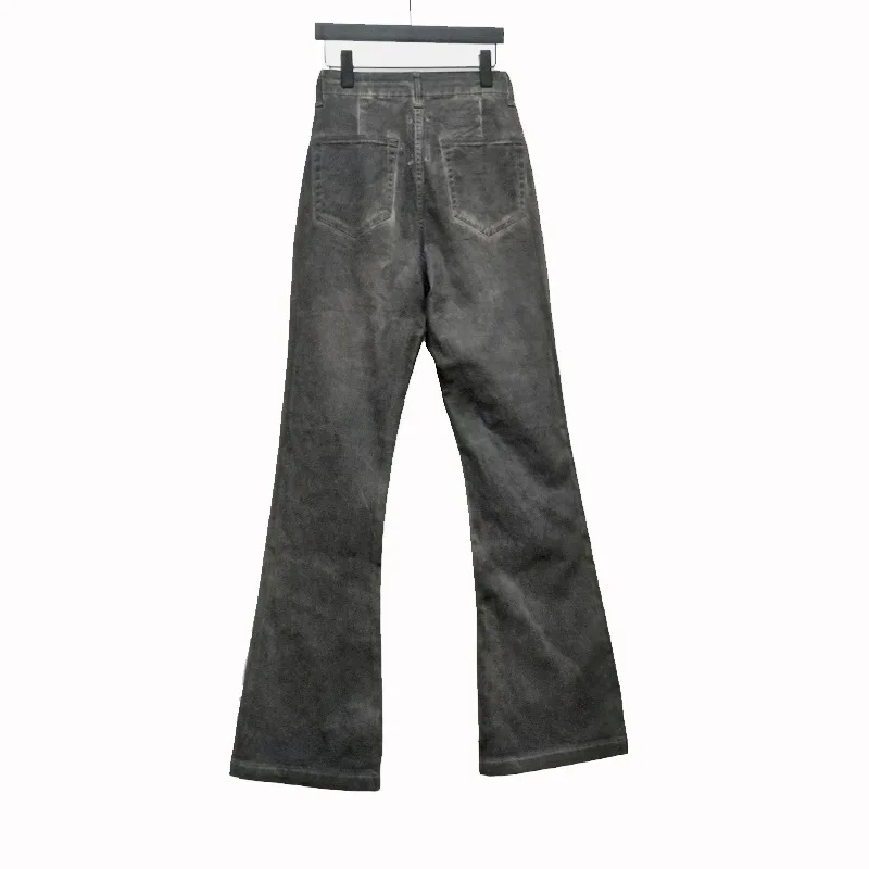 HKSH RO American Vintage Washed Slim Chic Stretch High Waist Casual Flared Jeans Floor-Length Handmade Waxed Denim Pants HK17931