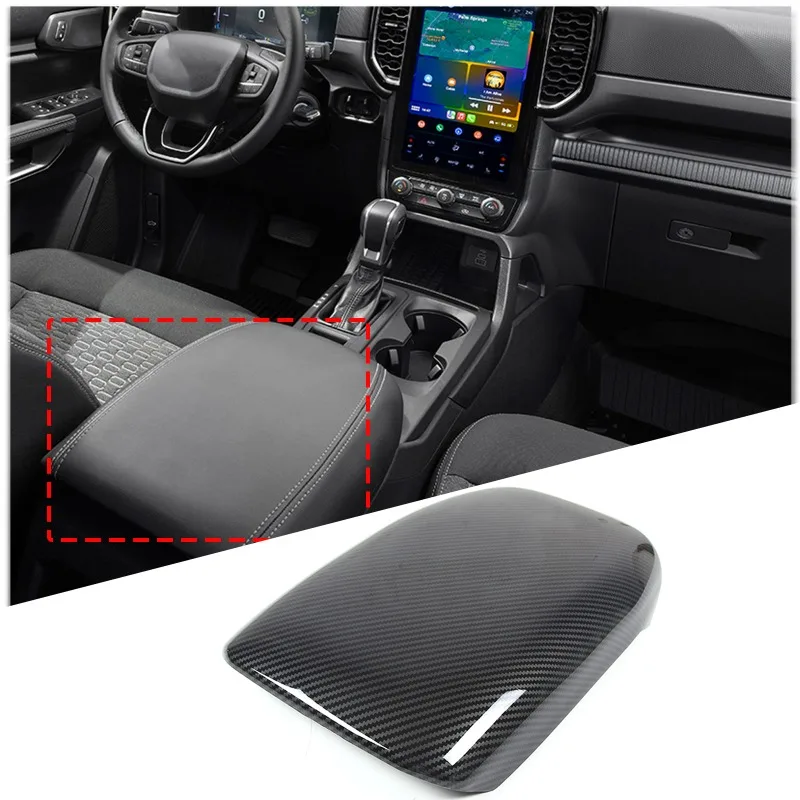 

For For Ford Ranger XL XLT 2023 2024 2025 2026 ABS Carbon Fiber Car Center Console Lid Armrest Box Protective Cover Trim Case