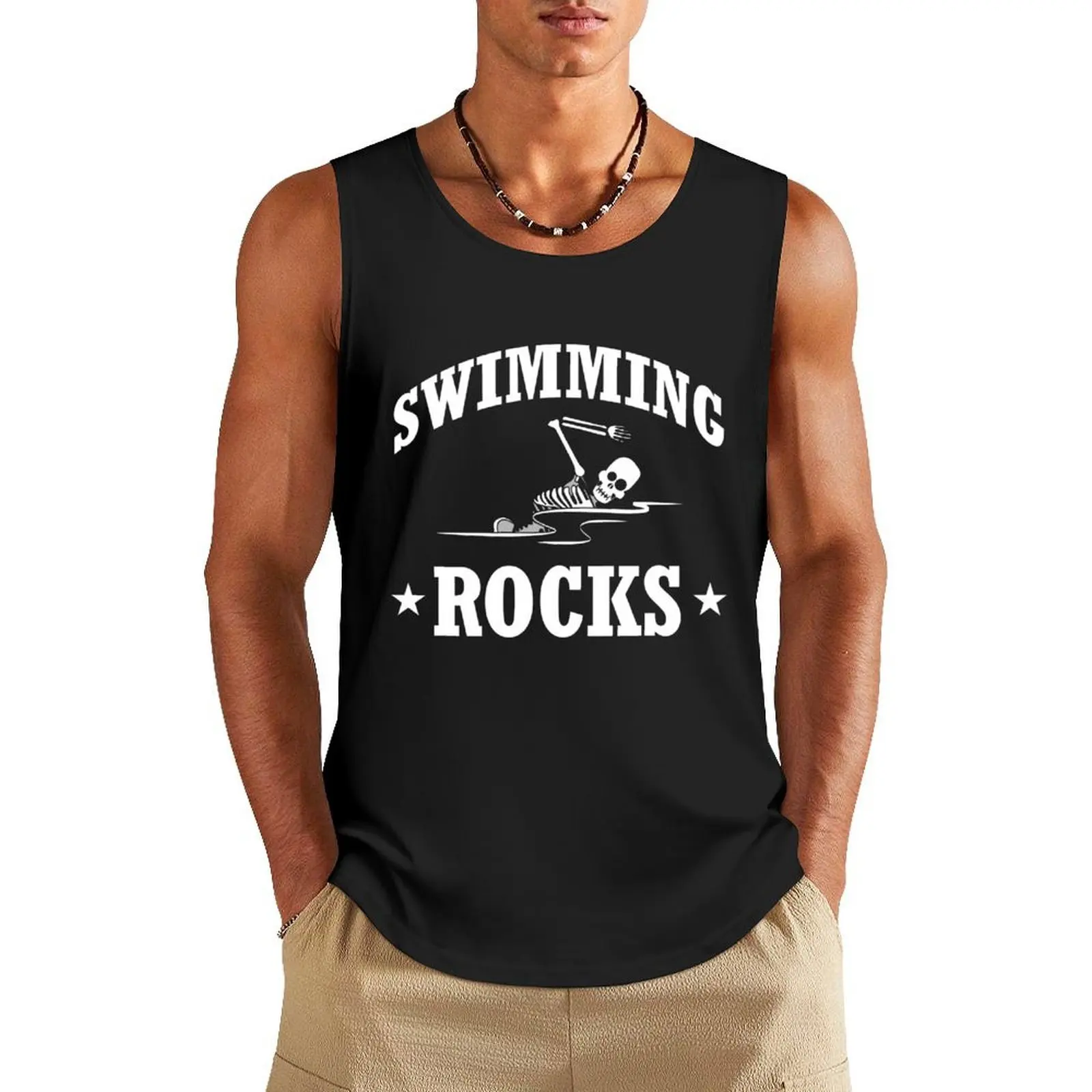 

Swimming Rocks Skeleton Swimmer Swim Water Sports Athlete Tank Top Men's summer clothes Bodybuilding shirt