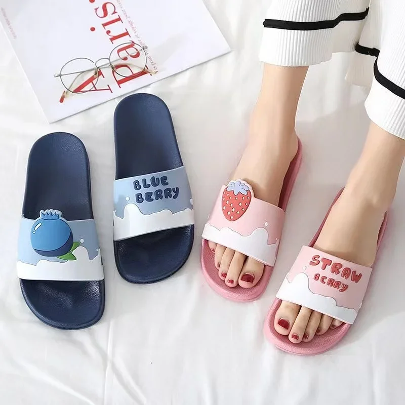 New fashion Women\'s PVC Slippers Fashions Cartoon Fruit Sandals Flip Flops Summer Casual Beach Home Bath Thick Non-Slip Slippes
