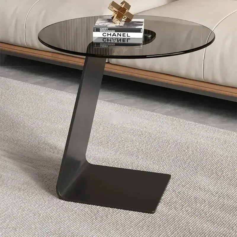 

Small Tempered Rock Glass Unit, Coffee Table, Slab Edge Table, Living Room, Minimalist Round Table, Creative Corner Table mesas