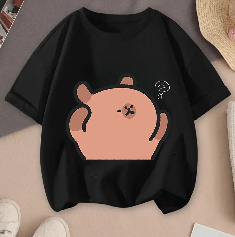 

Capybara 2026 New Hot Sale Cartoon Casual Summer Short Sleeve 2D Printed Tops For Children Teenagers Girls Boys