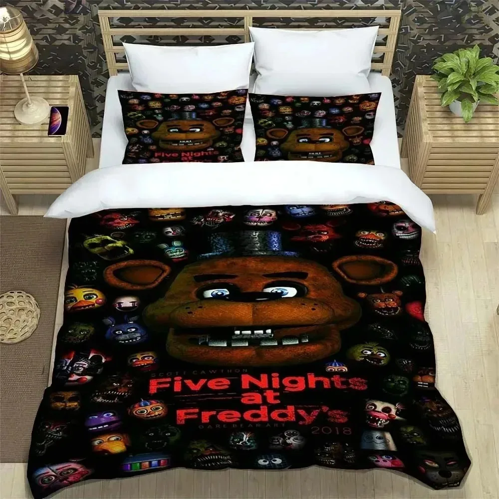 Funda de edredón y funda de almohada con dibujos animados de F-Five N-Nights At F-Freddy, juego de ropa de cama para el hogar, decoración de dormitorio, regalo para niños y niñas