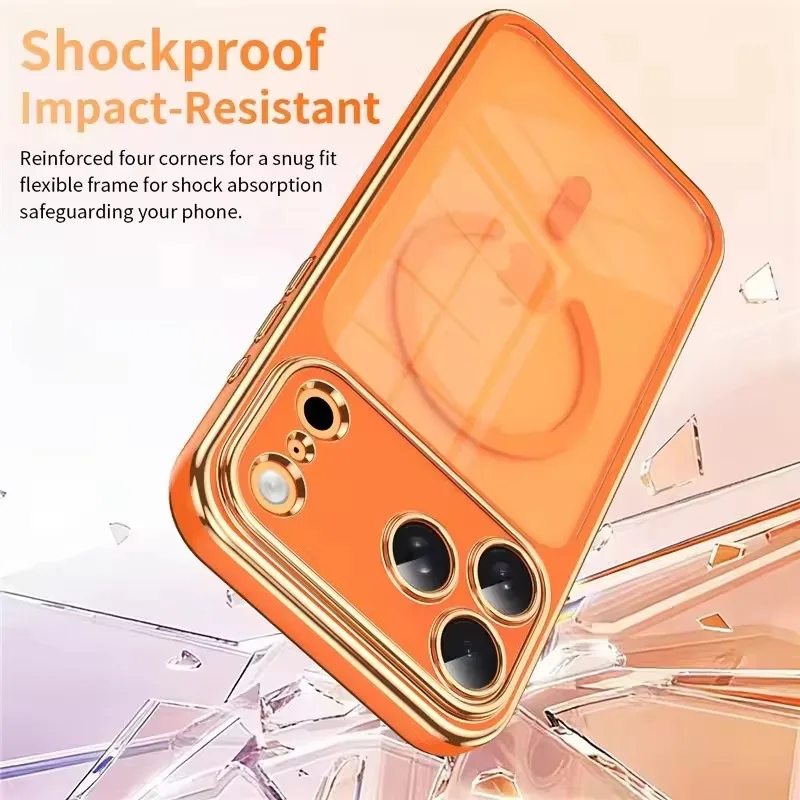 Coque de téléphone Magsafe avec placage brillant pour iPhone 17 16 14 15 13 18 Pro Max, coques de protection d'objectif pour iPhone 17 Pro, accessoires