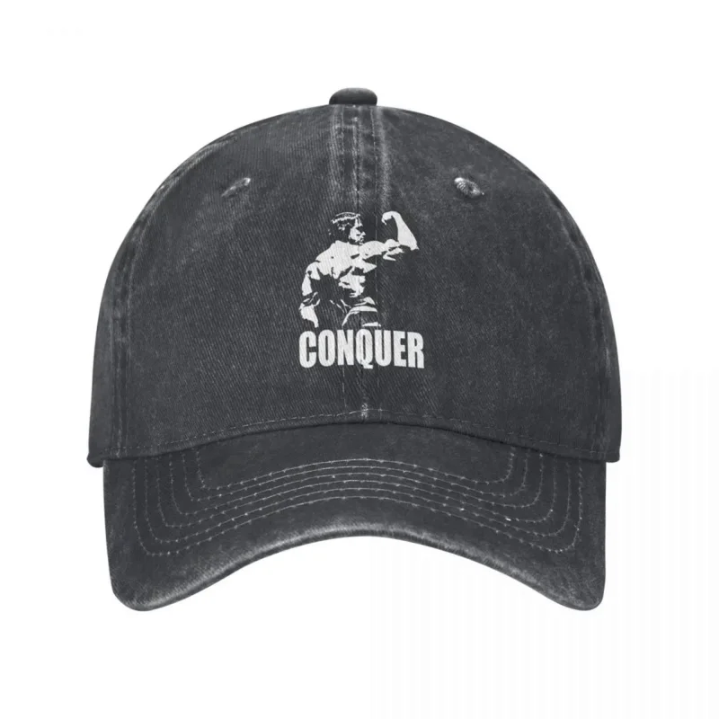 Conquer Arnold Schwarzenegger Baseball Caps Vintage Distressed Denim Snapback For Men Women Summer Soft Hats Cap