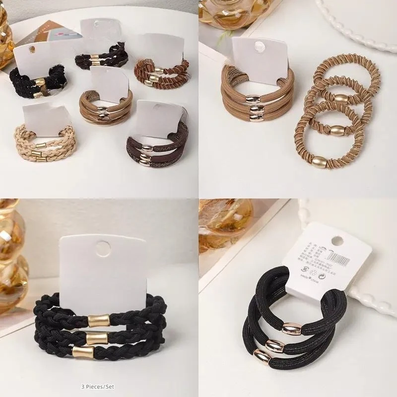 for Women Thickened High Elastic 3 Piece Headband Set Gold Bead Design Woven Hair Band Fashion Accessories