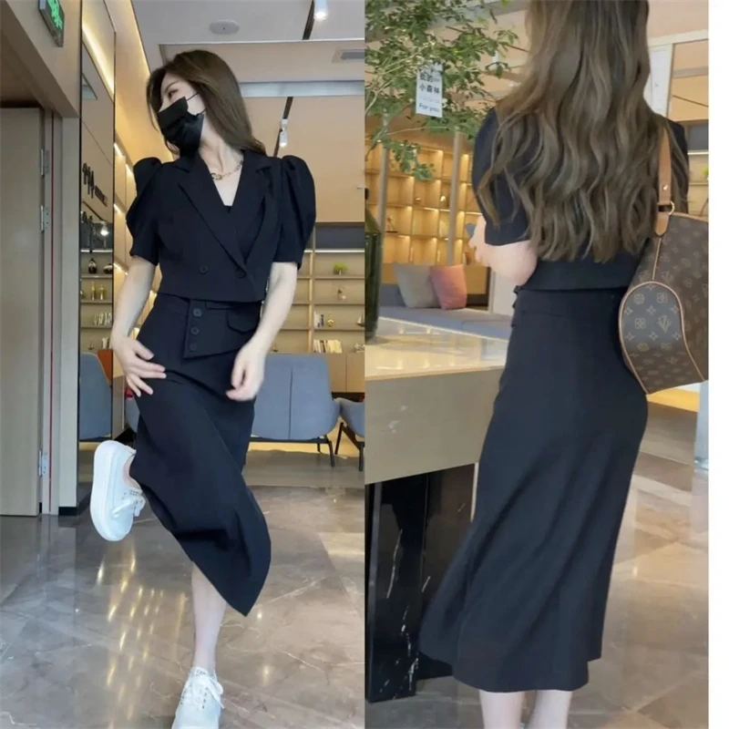 

Chic Hong Kong Sle ort Sve Suit And Skirt Set Women's Faionable Profional Look Younger Ageing Pre Summer O...