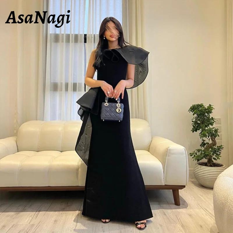 

AsaNagi Mermaid Evening Gown Women's One Shoulder Custom Elegant Party Prom Dress Saudi Arabia Black Special Occasion Dresses