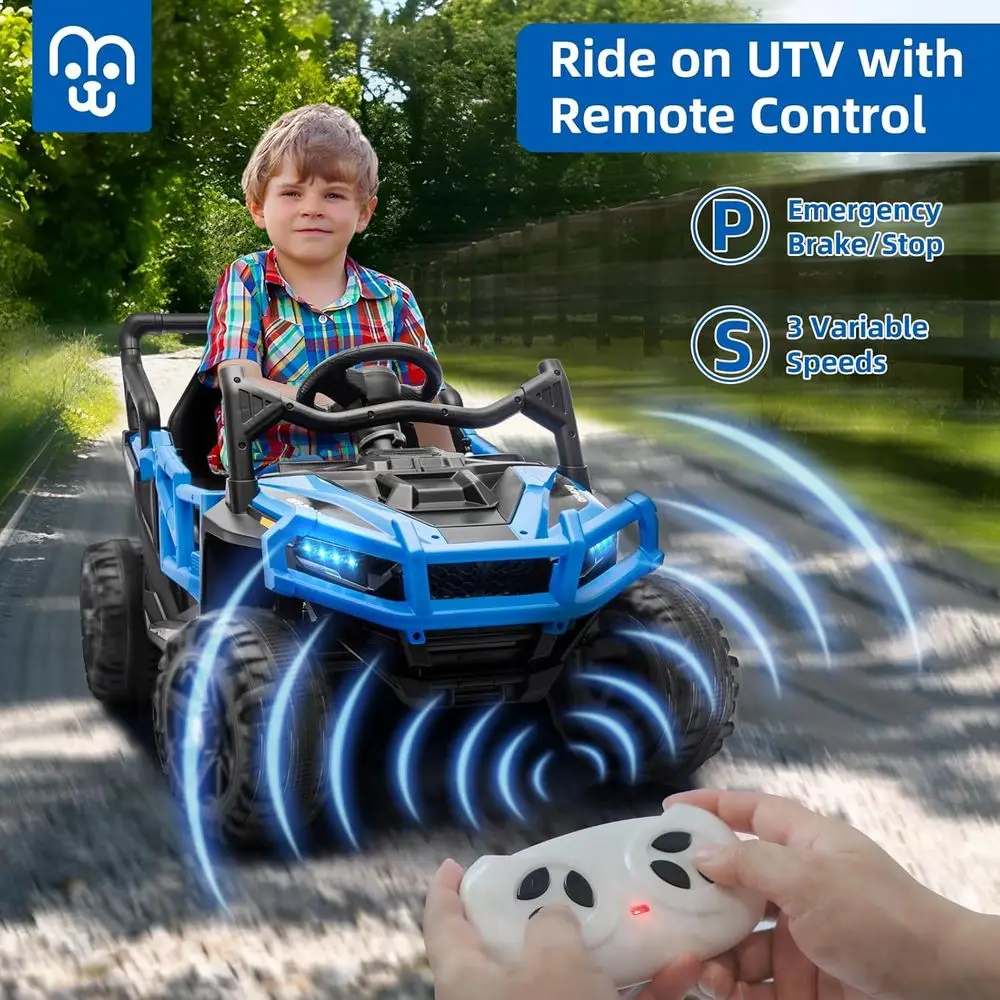 Télécommande de voiture de camion pour enfants 24V, moteurs doubles 55W, vitesse maximale 4MPH, UTV tout-terrain, musique Bluetooth, système de Suspension Safet
