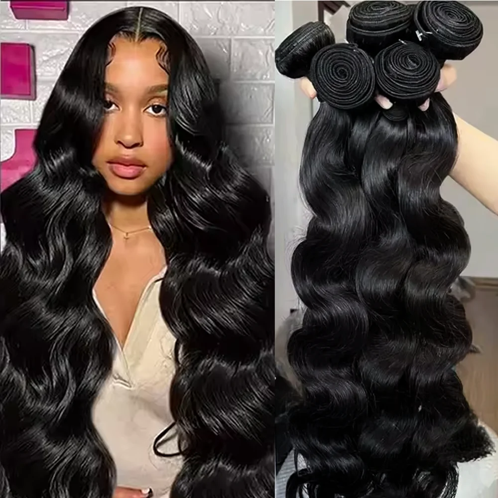 

Наборы бразильских волнистых волос Remy (12, 26, 38, 40 дюймов), 1/3/4 шт., необработанные, двойной вытяжки, для наращивания