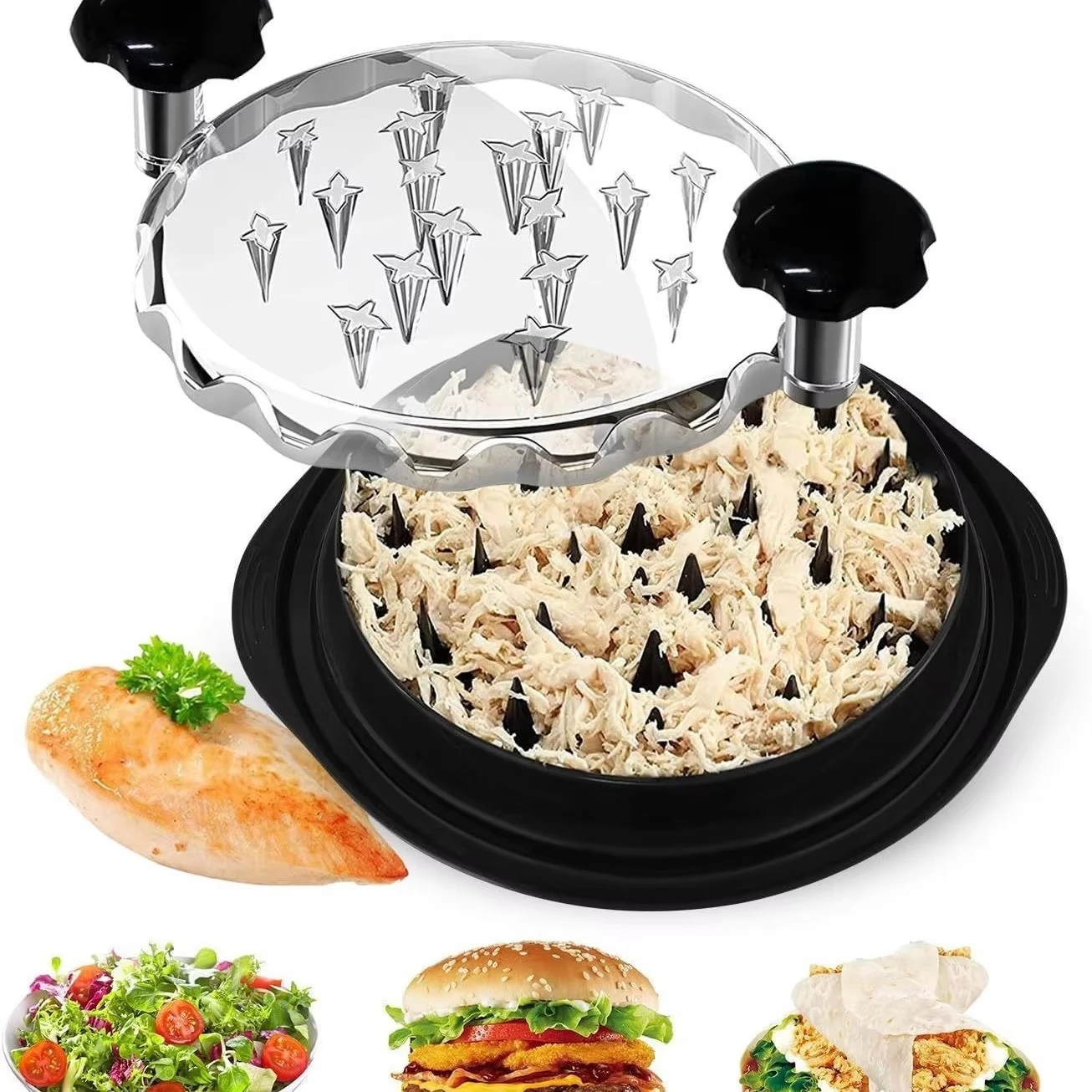 1 unidad de máquina trituradora de pollo, herramienta para desmenuzar y separar carne de pechuga, picadora con tapa para desmenuzar pollo, cerdo y ternera