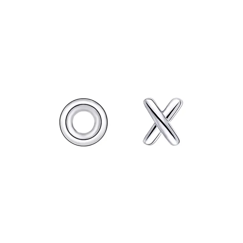 Cute 925 Sterling Sliver Mini Letter X and O Asymmetry Piercing Stud Earrings for Woman Designer Jewelry Gift Allergy Colorfast