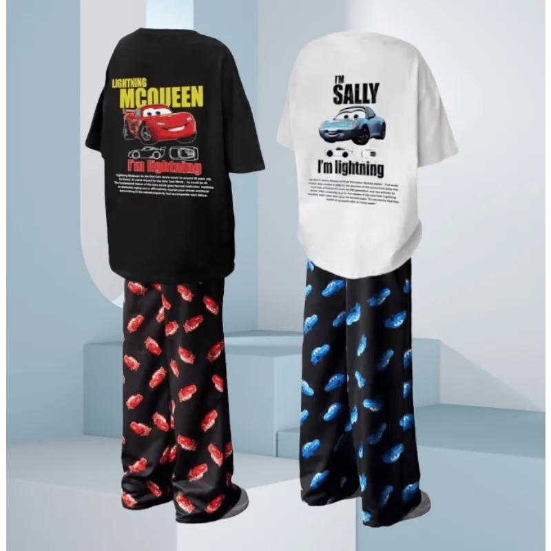 

New Product: Disney Car Lightning McQueen and Sally Men's, Women's, and Adult Children's Set Summer Printed Quick Drying T-shirt