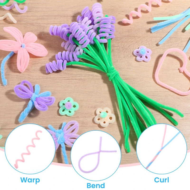 100-500pcs Chenille Stem Wire for DIY Crafts, Bendable Fuzzy Stems for Models Home Decor, Bendable & Twistable