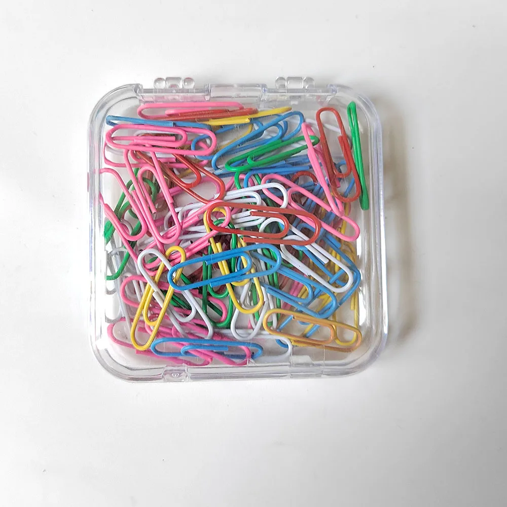 70pcs Colorful Paper Clips with Storage Box - Business Gift Stationery Supplies Metal  Learning Office Materials Invoice Clip