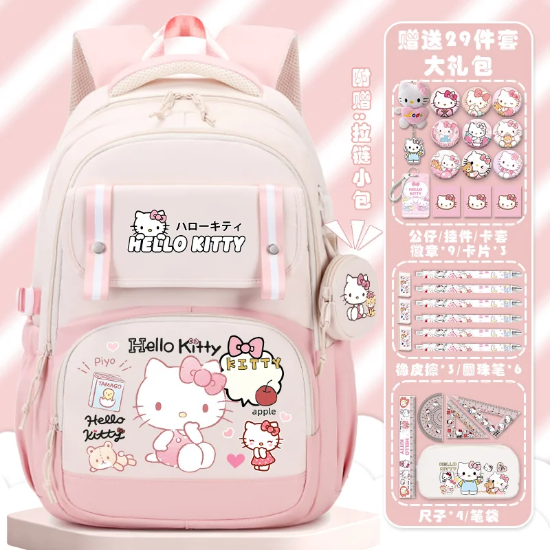 Sanrio กระเป๋าเป้สะพายหลังน่ารักเฮลโลคิตตี้ใหม่ล่าสุด, กระเป๋านักเรียนแฟชั่นสำหรับนักเรียนนักศึกษากระเป๋านักเรียนแบบลำลอง