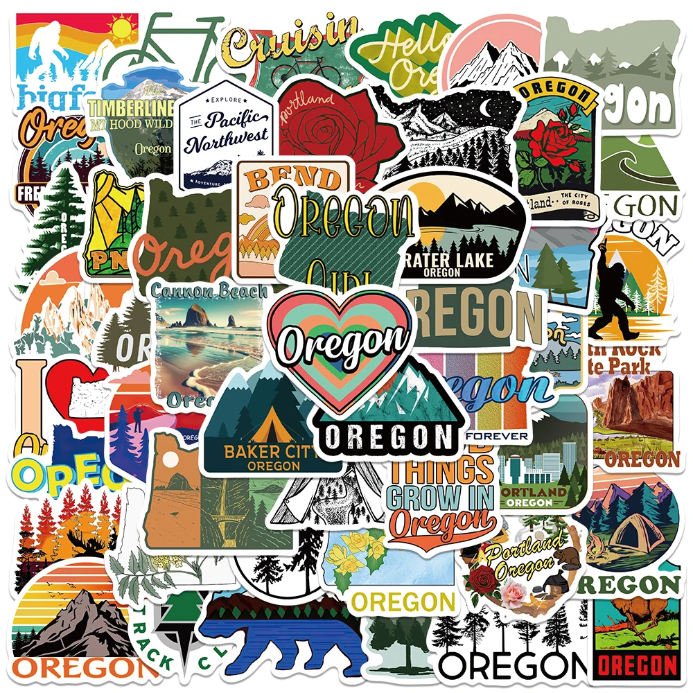 

50pcs Cute Cartoon Oregon City Landscape Stickers For Laptop Water Bottle Luggage Notebook Waterproof Graffiti Vinyl Decals