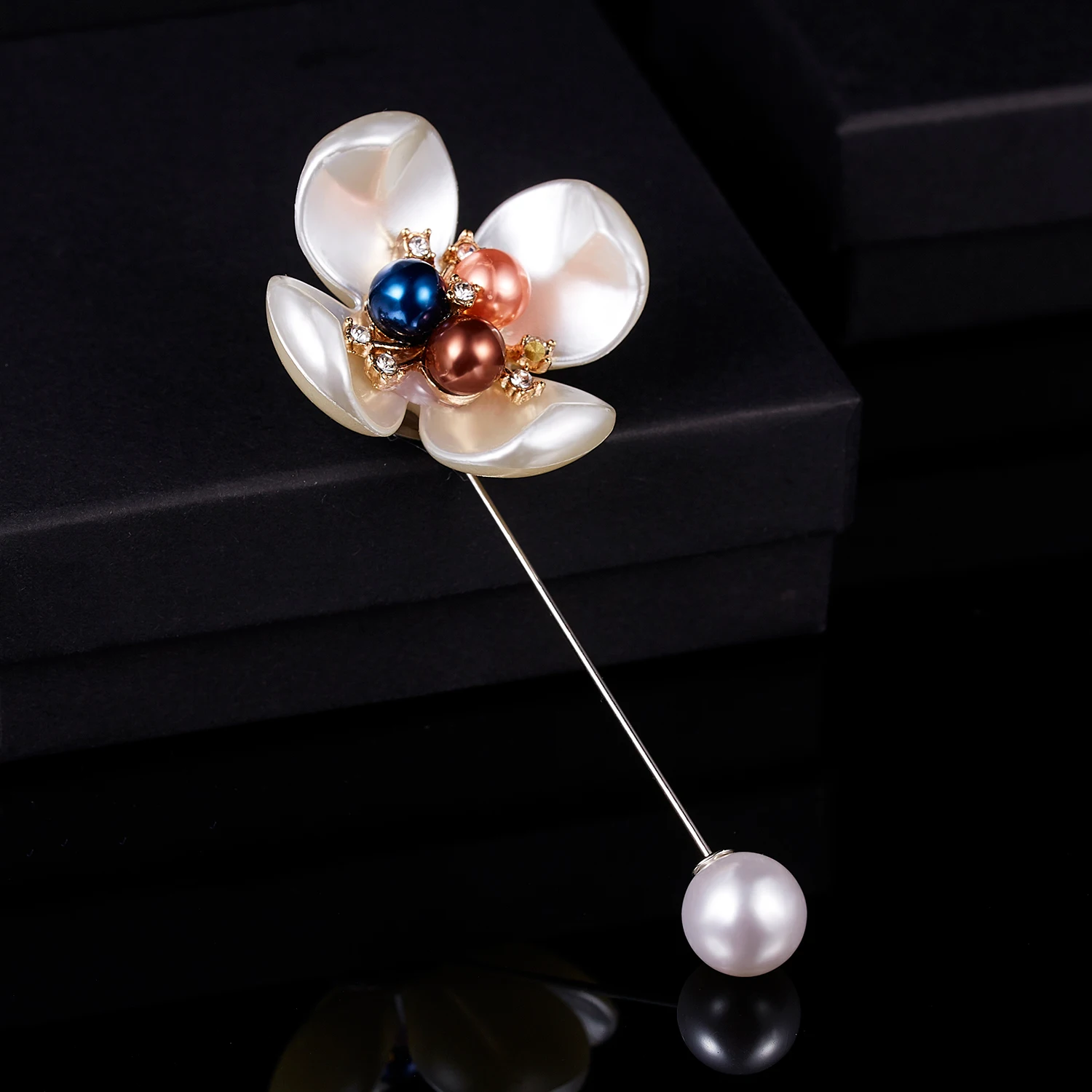 Rinhoo Imitation Perle Shell Kamelie Blume Brosche Für Frauen Weiß Blumen Blütenblatt Bouquet Lange Nadel Hemd Kragen Revers Pin Geschenk – Detail 37