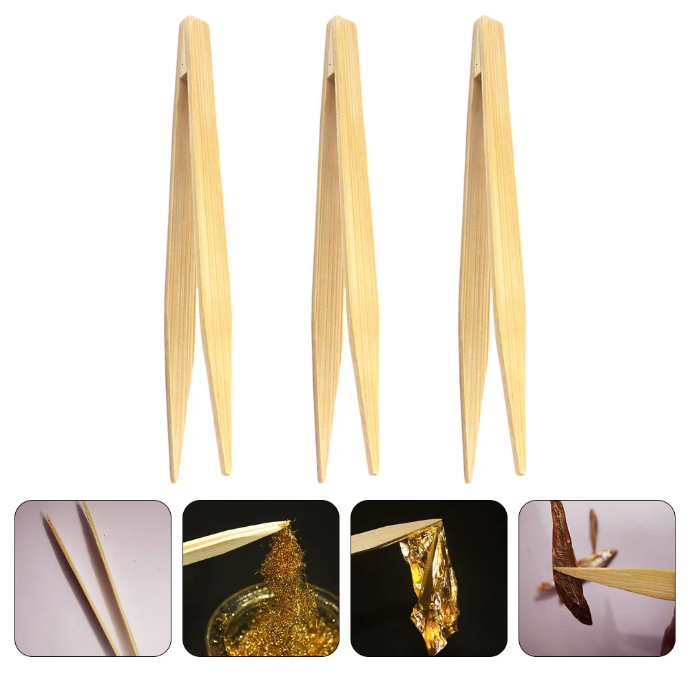 3 Pcs Bamboo Tweezers Tongs Cookies Bread Clips Toast Kitchen Clamps Barbecue Food