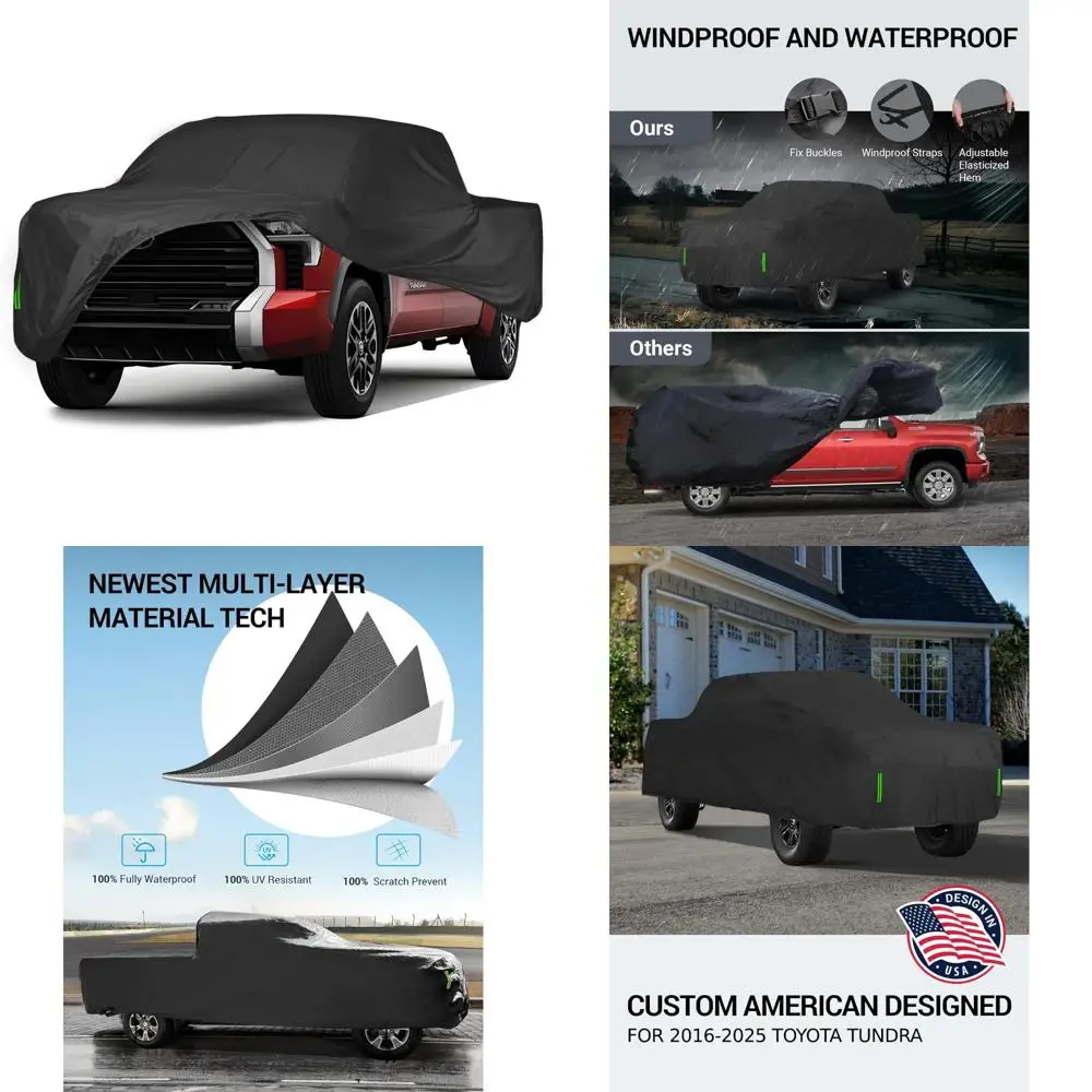 

All-Weather Waterproof Sun Rain Car Cover for Tundra 2016-2025 CrewMax 5.5ft Bed Upgrade Protection