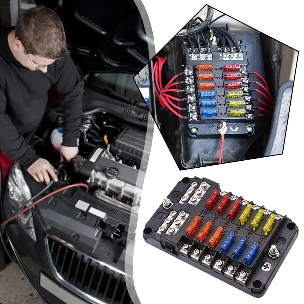 6-Way or 12-Way Car Boat Fuse Box Block Holder LED 32V 12V Waterproof Indicator Marine Power Auto Panel Board Distribution P2K5